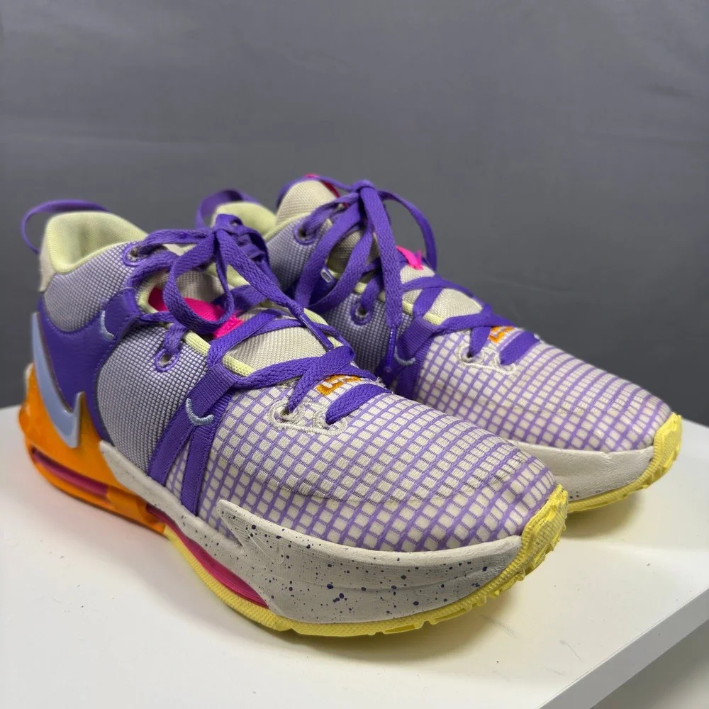 Nike LeBron 19 Low Kids 6.5Y Purple Orange DQ8650-101 Basketball Sneakers